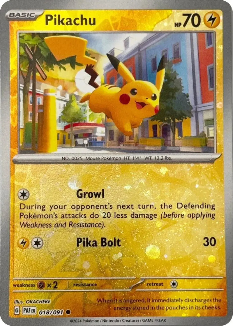 Pikachu (018/091) (Reverse Cosmos Holo) [Scarlet & Violet: Paldean Fates] Pokémon