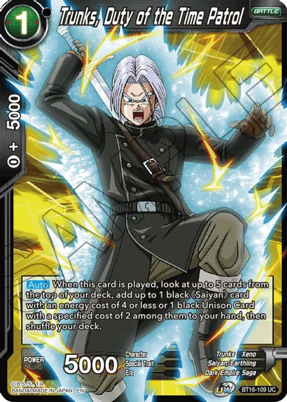 Trunks, Duty of the Time Patrol (BT16-109) [Realm of the Gods] Dragon Ball Super