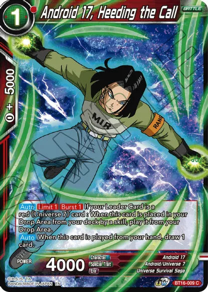 Android 17, Heeding the Call (BT16-009) [Realm of the Gods] Dragon Ball Super