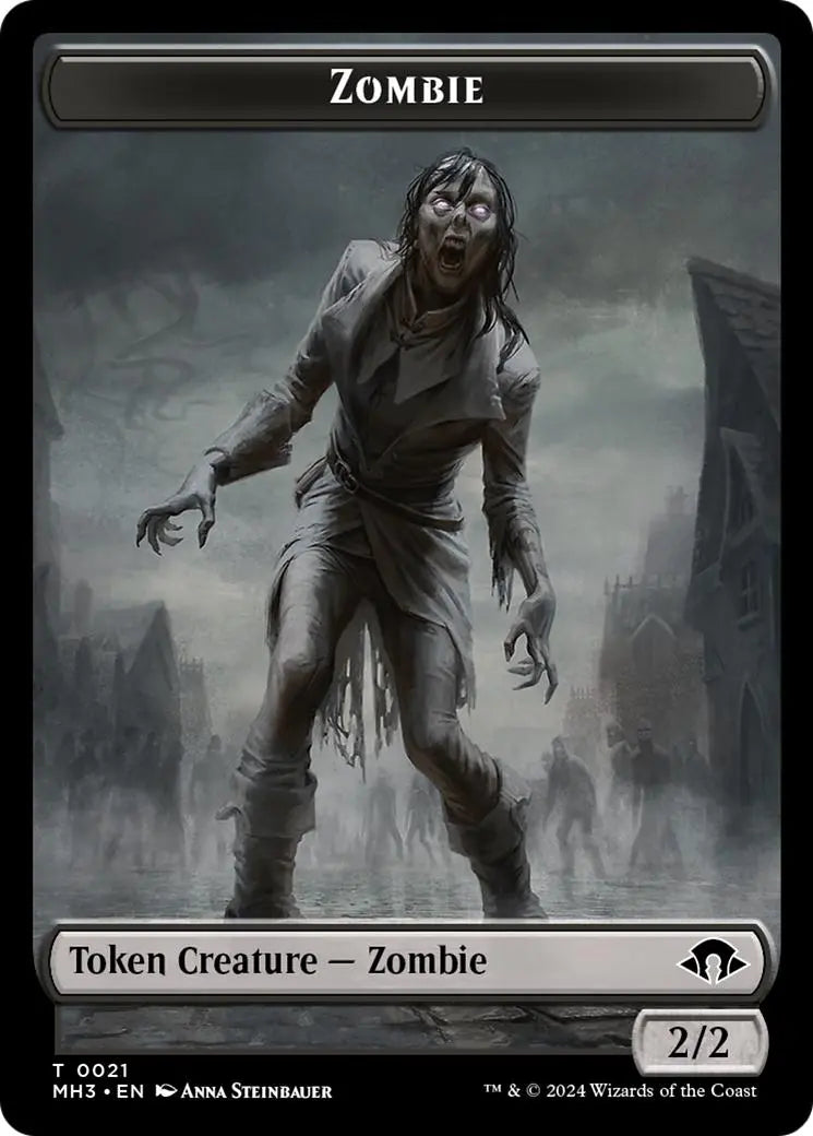 Zombie (Ripple Foil) // Elephant Double-Sided Token [Modern Horizons 3 Commander Tokens] Magic: The Gathering