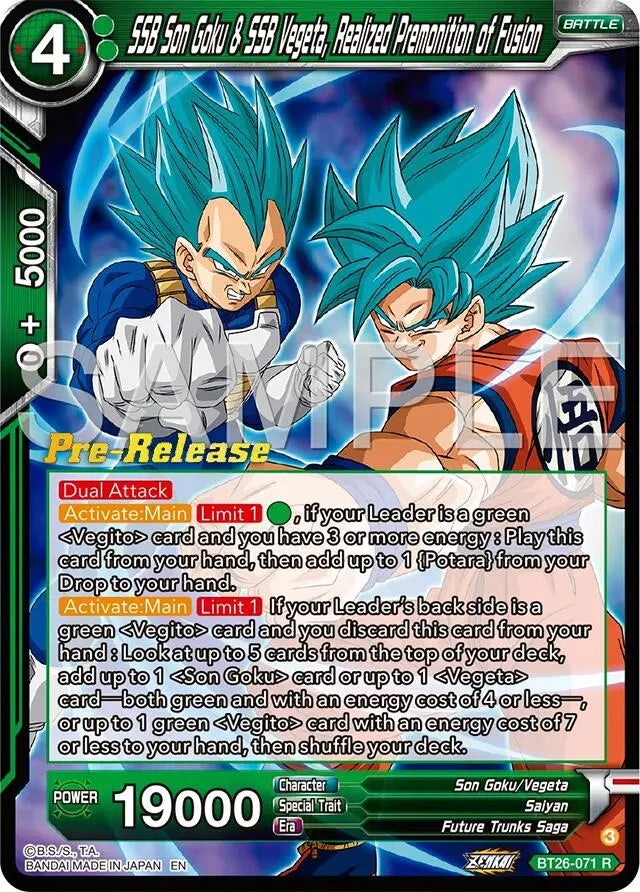 SSB Son Goku & SSB Vegeta, Realized Premonition of Fusion (BT26-071) [Ultimate Advent Prerelease Promos] Dragon Ball Super