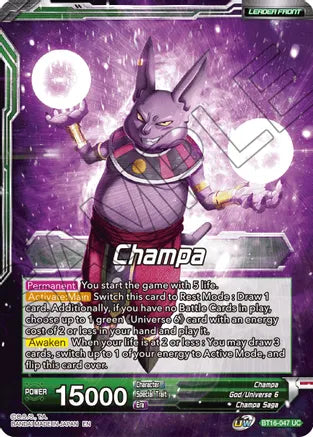 Champa // Champa, Victory at All Costs (BT16-047) [Realm of the Gods] Dragon Ball Super