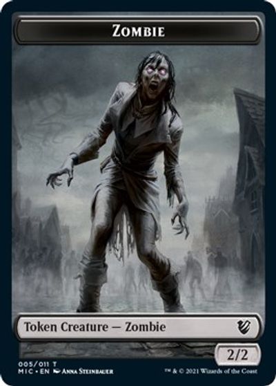 Zombie // Zombie Double-Sided Token (005 MIC/005 MID) [Innistrad: Midnight Hunt Commander Tokens] Magic: The Gathering