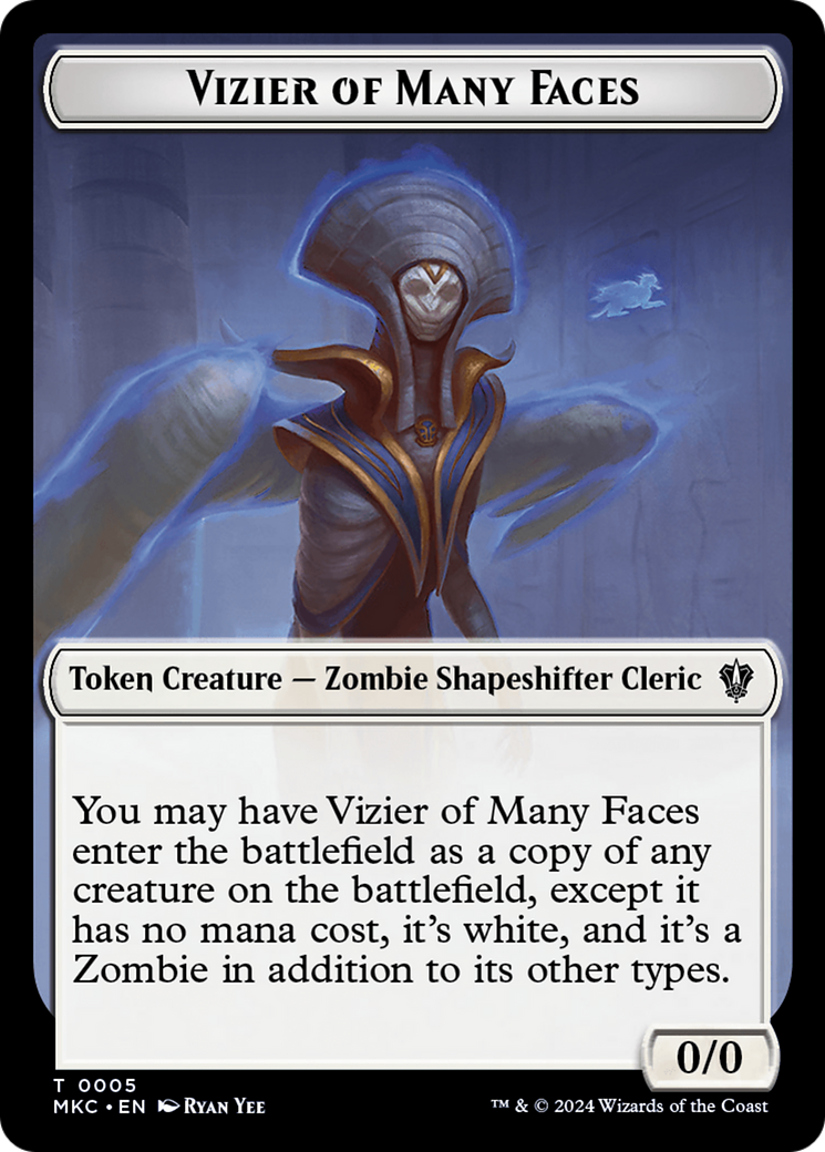 Vizier of Many Faces // Zombie Double-Sided Token [Murders at Karlov Manor Commander Tokens] Magic: The Gathering