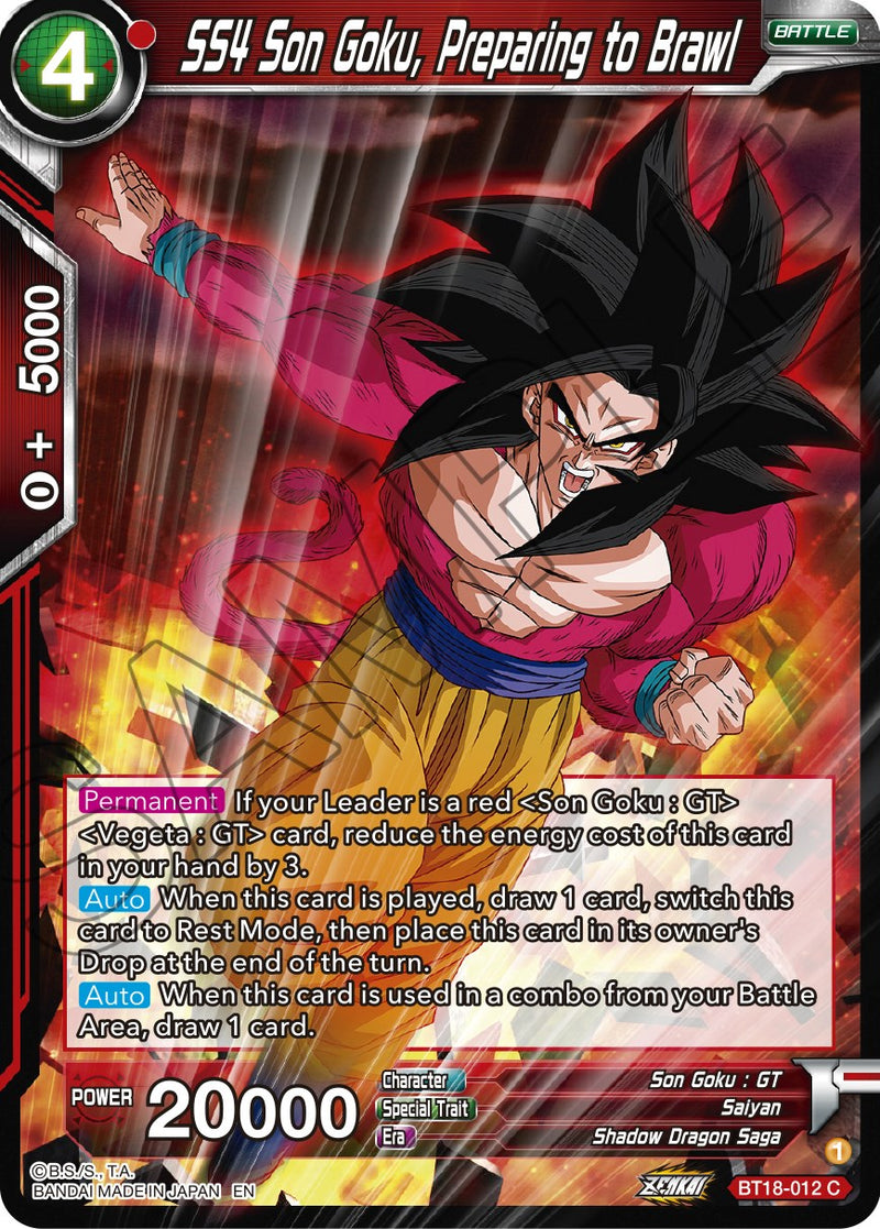 SS4 Son Goku, Preparing to Brawl (BT18-012) [Dawn of the Z-Legends] Dragon Ball Super