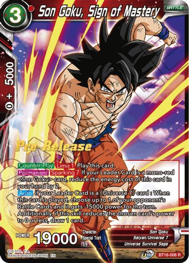 Son Goku, Sign of Mastery (BT16-006) [Realm of the Gods Prerelease Promos] Dragon Ball Super