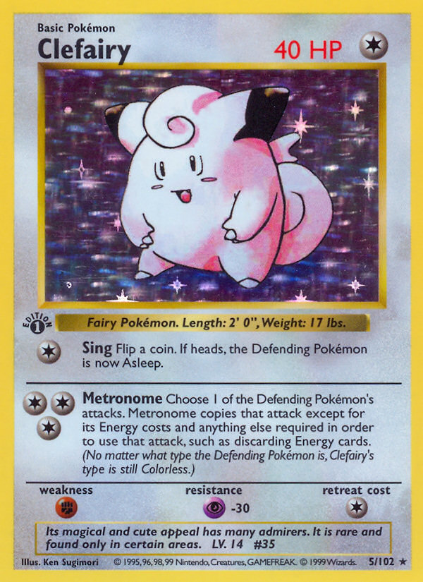 Clefairy (5/102) (Shadowless) [Base Set 1st Edition] Pokémon