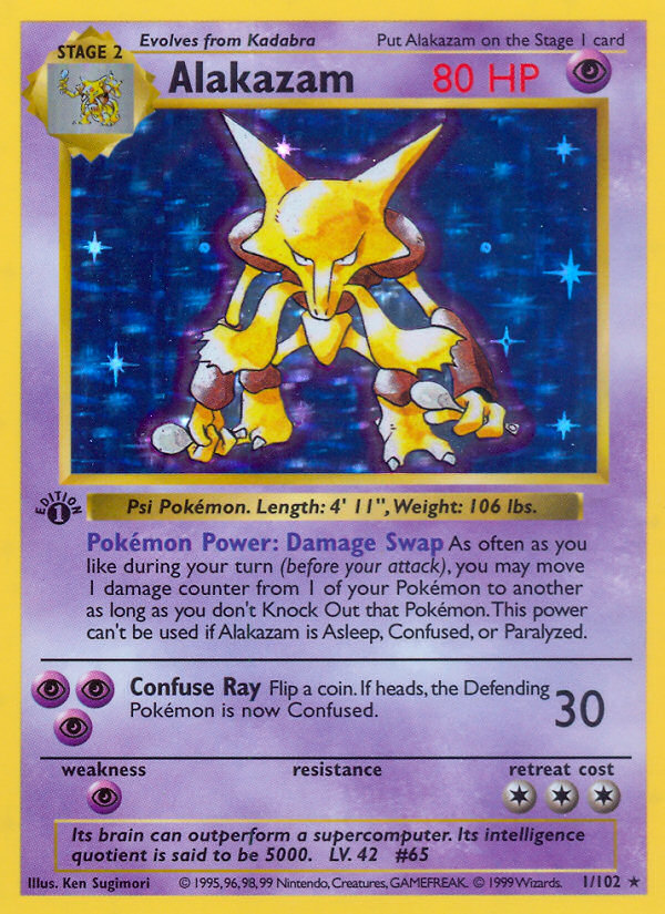 Alakazam (1/102) (Shadowless) [Base Set 1st Edition] Pokémon