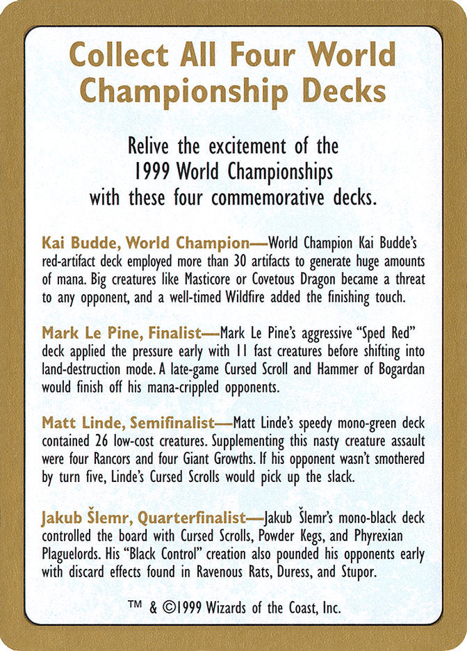 1999 World Championships Ad [World Championship Decks 1999] Magic: The Gathering