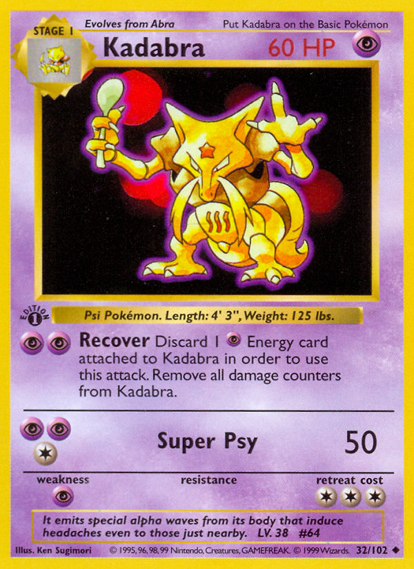 Kadabra (32/102) (Shadowless) [Base Set 1st Edition] Pokémon