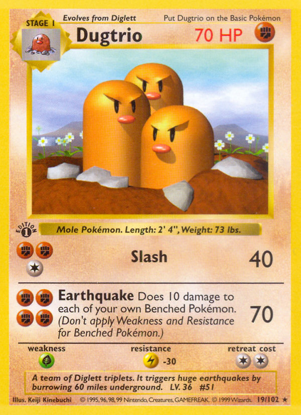 Dugtrio (19/102) (Shadowless) [Base Set 1st Edition] Pokémon