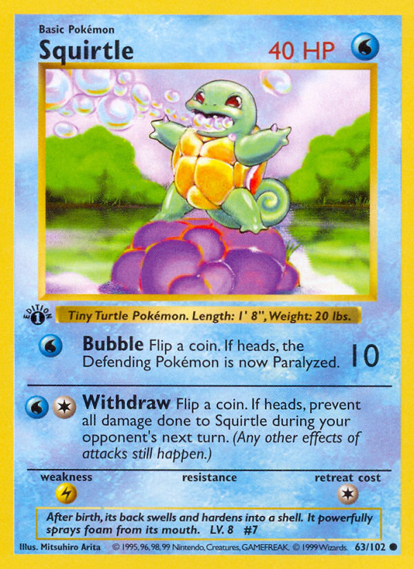 Squirtle (63/102) (Shadowless) [Base Set 1st Edition] Pokémon