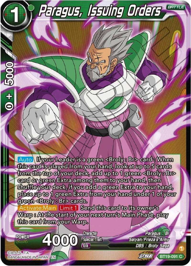 Paragus, Issuing Orders (BT19-091) [Fighter's Ambition] Dragon Ball Super