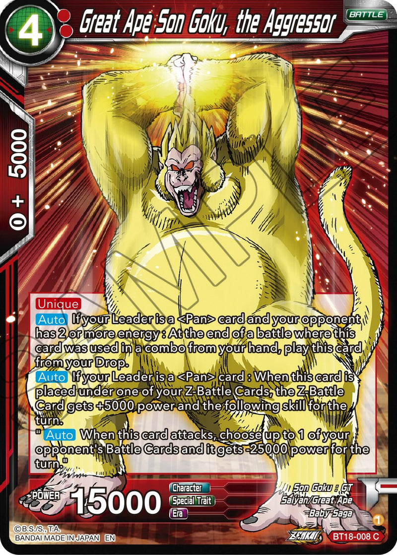 Great Ape Son Goku, the Aggressor (BT18-008) [Dawn of the Z-Legends] Dragon Ball Super