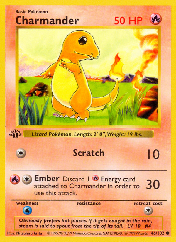 Charmander (46/102) (Shadowless) [Base Set 1st Edition] Pokémon