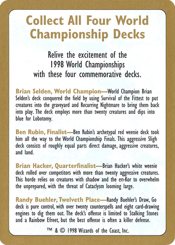 1998 World Championships Ad [World Championship Decks 1998] Magic: The Gathering