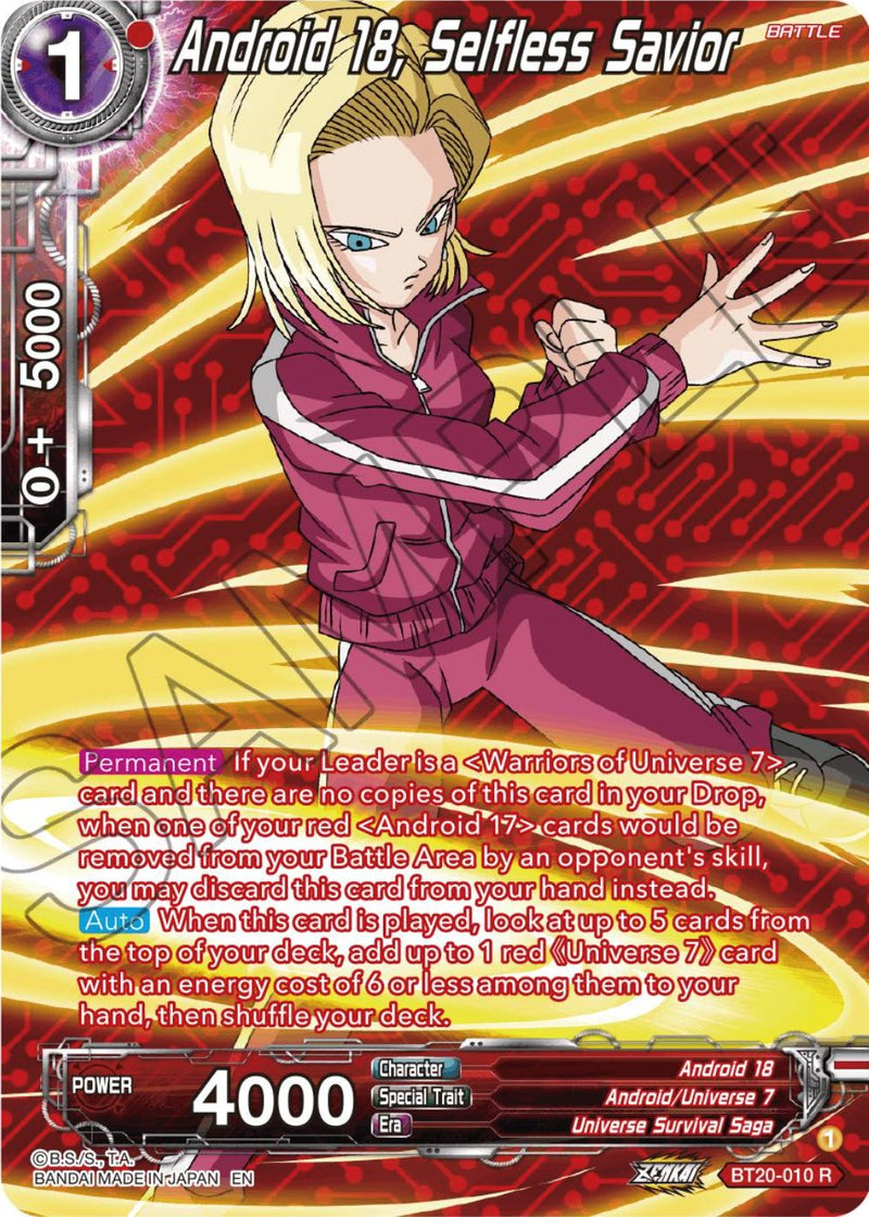 Android 18, Selfless Savior (Silver Foil) (BT20-010) [Power Absorbed] Dragon Ball Super