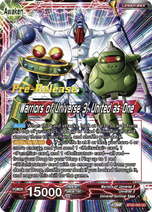 Paparoni // Warriors of Universe 3, United as One (BT20-002) [Power Absorbed Prerelease Promos] Dragon Ball Super