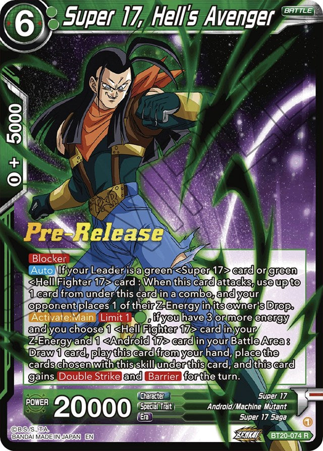 Super 17, Hell's Avenger (BT20-074) [Power Absorbed Prerelease Promos] Dragon Ball Super