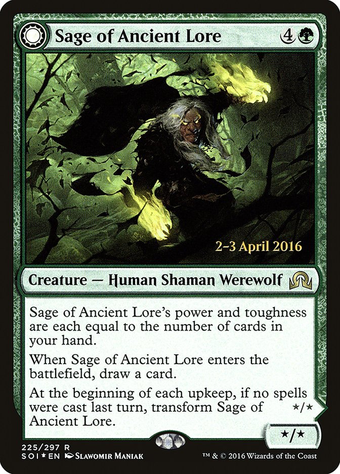 Sage of Ancient Lore // Werewolf of Ancient Hunger [Shadows over Innistrad Prerelease Promos] Magic: The Gathering