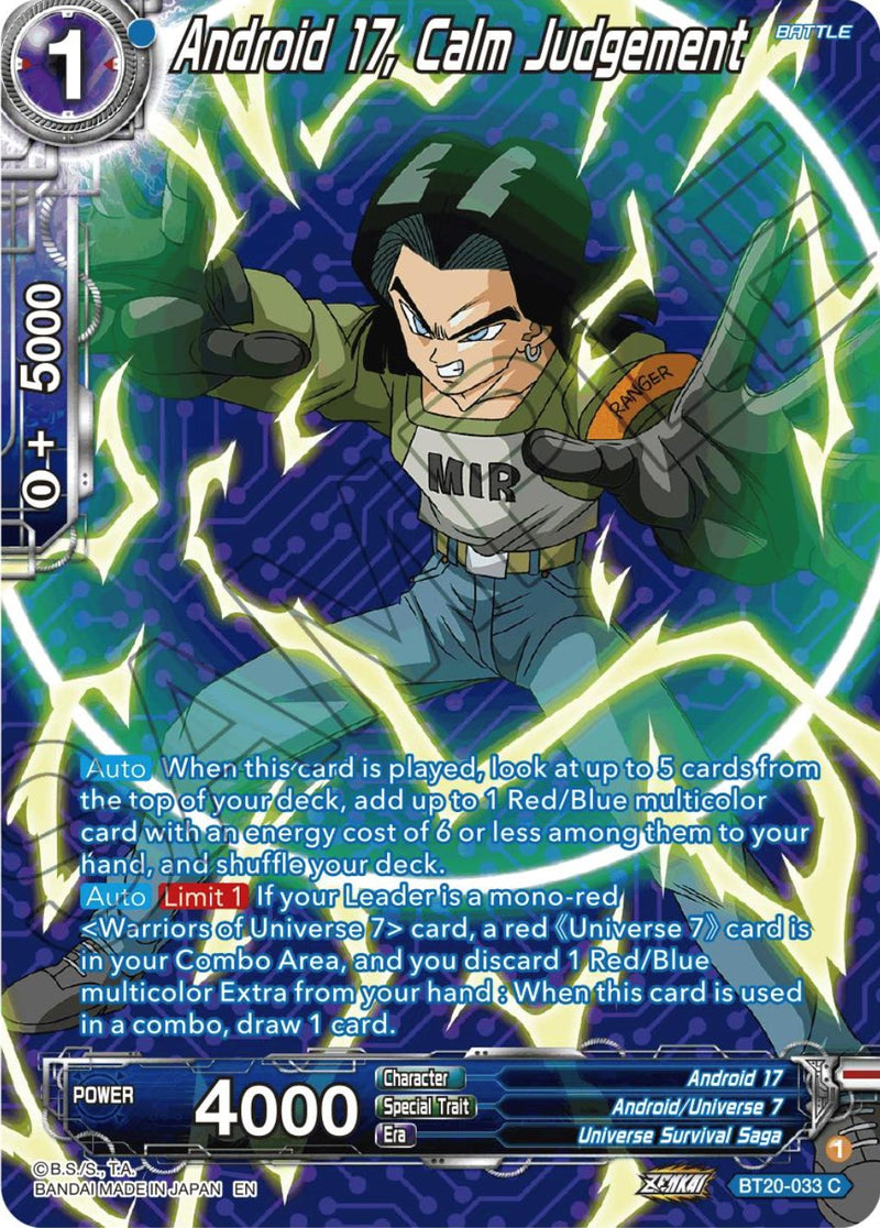 Android 17, Calm Judgement (Silver Foil) (BT20-033) [Power Absorbed] Dragon Ball Super