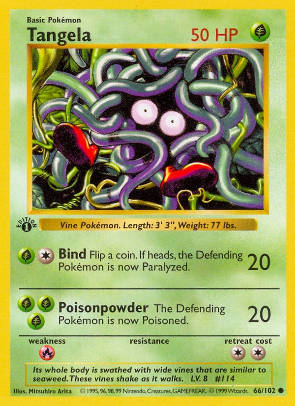 Tangela (66/102) (Shadowless) [Base Set 1st Edition] Pokémon