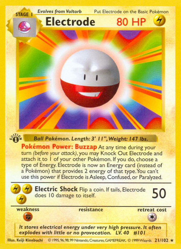 Electrode (21/102) (Shadowless) [Base Set 1st Edition] Pokémon