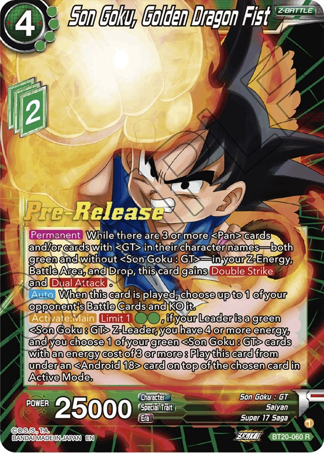 Son Goku, Golden Dragon Fist (BT20-060) [Power Absorbed Prerelease Promos] Dragon Ball Super