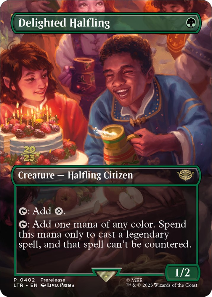 Delighted Halfling (402) [The Lord of the Rings: Tales of Middle-Earth Prerelease Promos] Magic: The Gathering