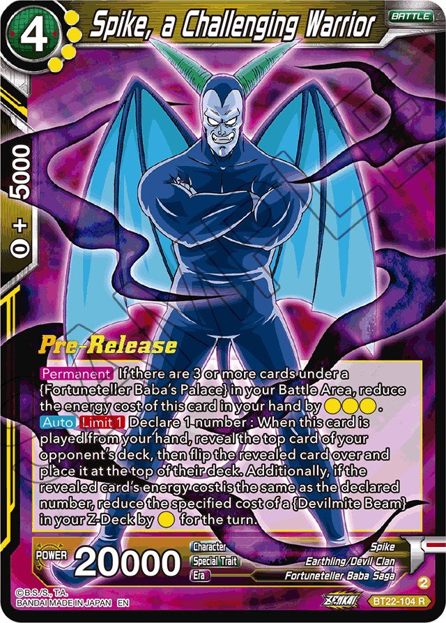 Spike, a Challenging Warrior (BT22-104) [Critical Blow Prerelease Promos] Dragon Ball Super