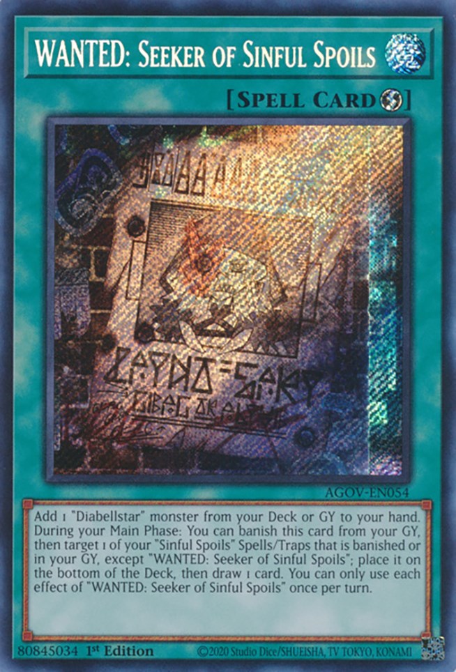 WANTED: Seeker of Sinful Spoils [AGOV-EN054] Secret Rare Yu-Gi-Oh!
