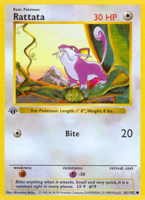 Rattata (61/102) (Shadowless) [Base Set 1st Edition] Pokémon