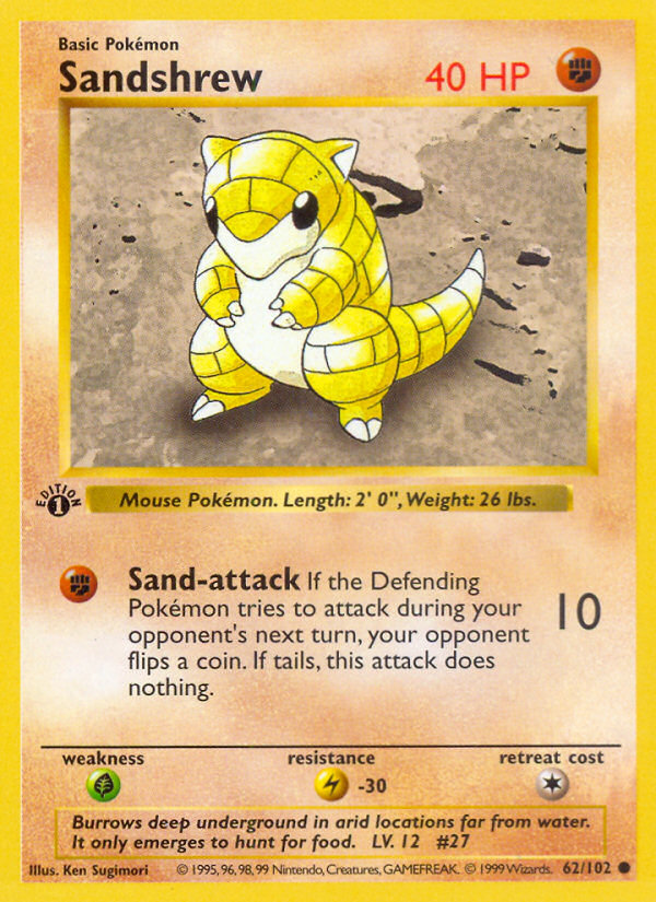 Sandshrew (62/102) (Shadowless) [Base Set 1st Edition] Pokémon