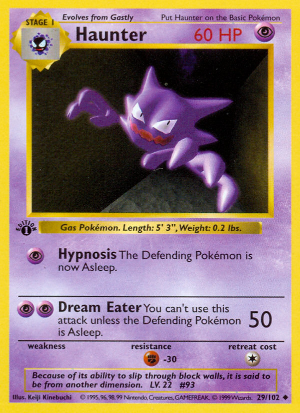 Haunter (29/102) (Shadowless) [Base Set 1st Edition] Pokémon