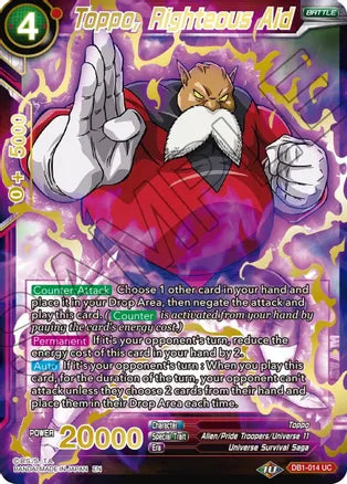 Toppo, Righteous Aid (Gold Stamped) (DB1-014) [Mythic Booster] Dragon Ball Super