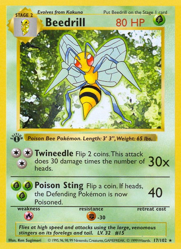 Beedrill (17/102) (Shadowless) [Base Set 1st Edition] Pokémon