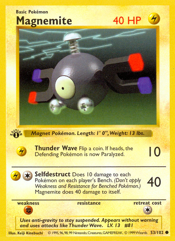 Magnemite (53/102) (Shadowless) [Base Set 1st Edition] Pokémon