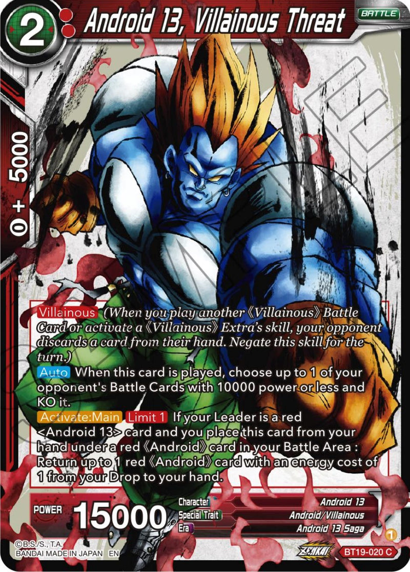 Android 13, Villainous Threat (BT19-020) [Fighter's Ambition] Dragon Ball Super