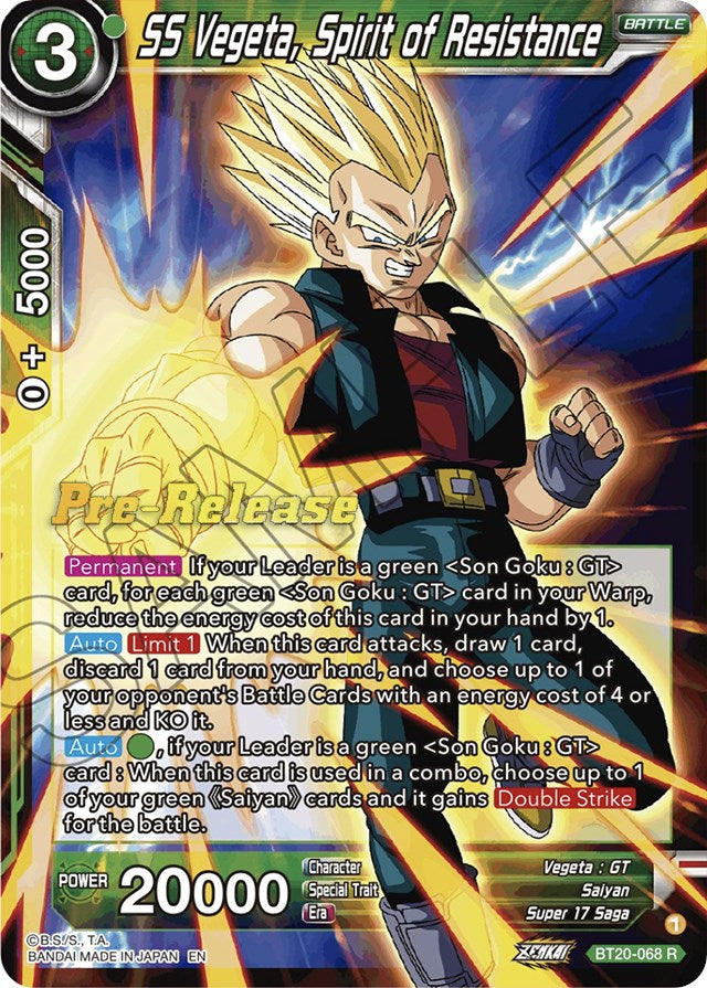 SS Vegeta, Spirit of Resistance (BT20-068) [Power Absorbed Prerelease Promos] Dragon Ball Super