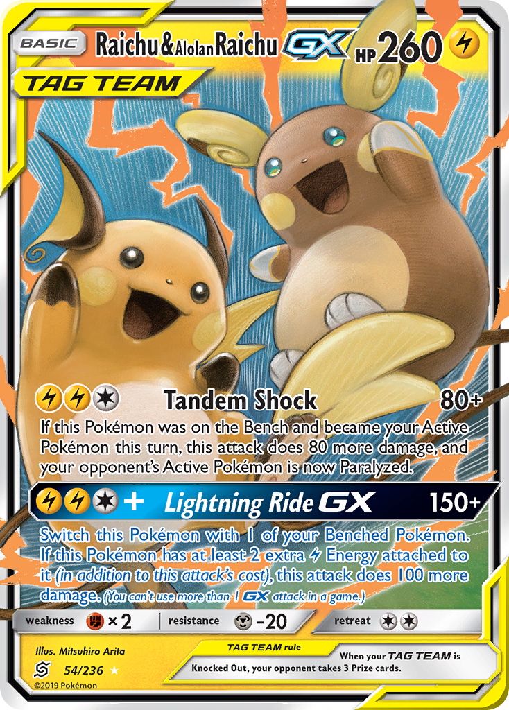 Raichu & Alolan Raichu GX (54/236) [Sun & Moon: Unified Minds] Pokémon