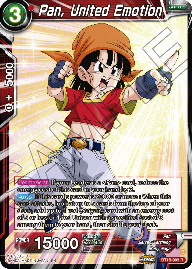 Pan, United Emotion (BT18-009) [Dawn of the Z-Legends] Dragon Ball Super