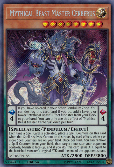 Mythical Beast Master Cerberus [MP18-EN185] Secret Rare Yu-Gi-Oh!