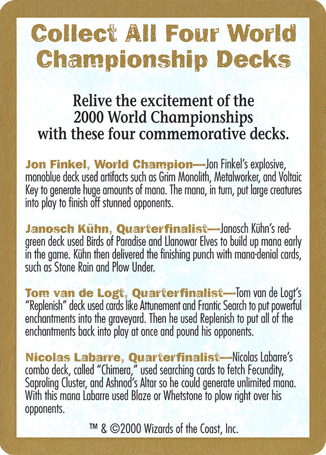 2000 World Championships Ad [World Championship Decks 2000] Magic: The Gathering