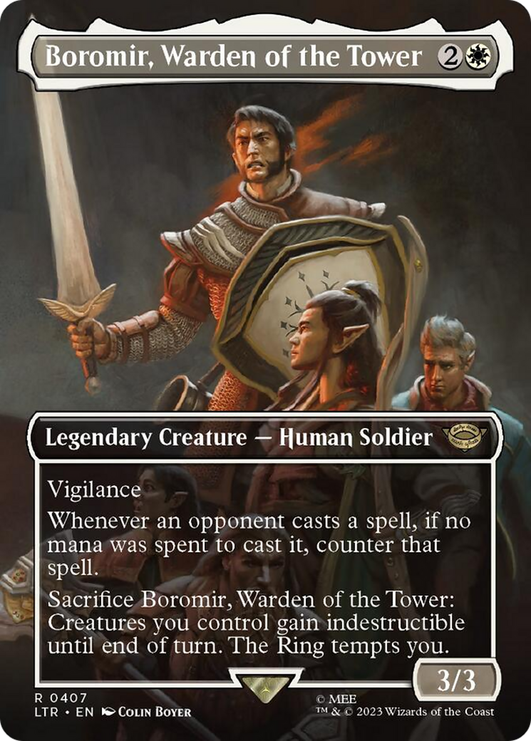 Boromir, Warden of the Tower (Borderless Alternate Art) [The Lord of the Rings: Tales of Middle-Earth] Magic: The Gathering