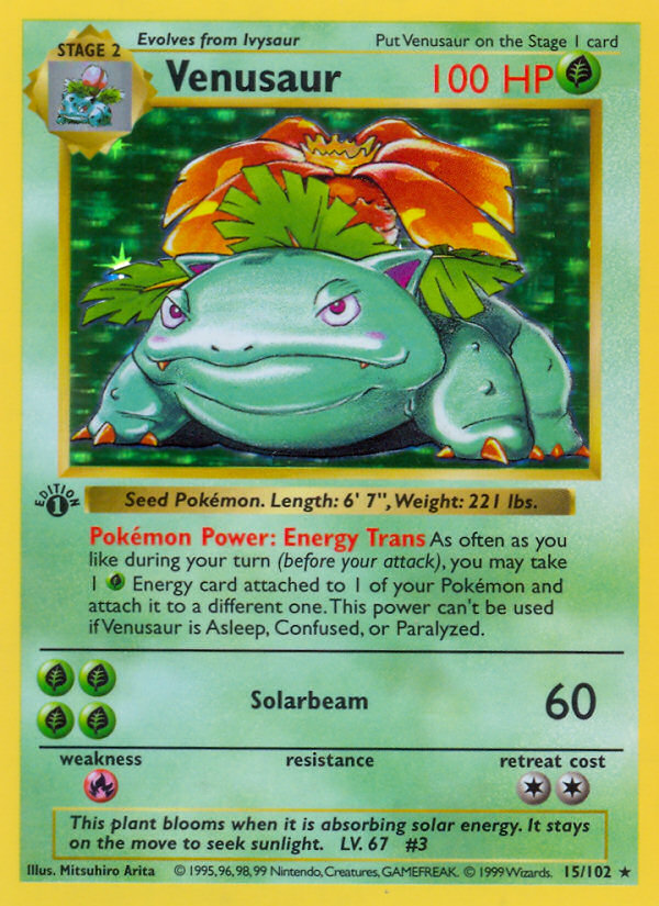 Venusaur (15/102) (Shadowless) [Base Set 1st Edition] Pokémon