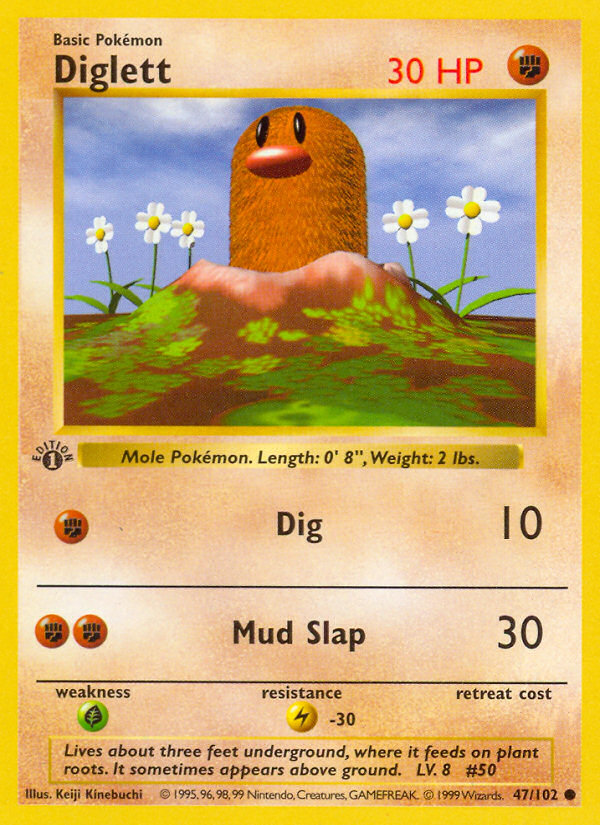 Diglett (47/102) (Shadowless) [Base Set 1st Edition] Pokémon