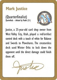 1996 Mark Justice Biography Card [World Championship Decks] Magic: The Gathering