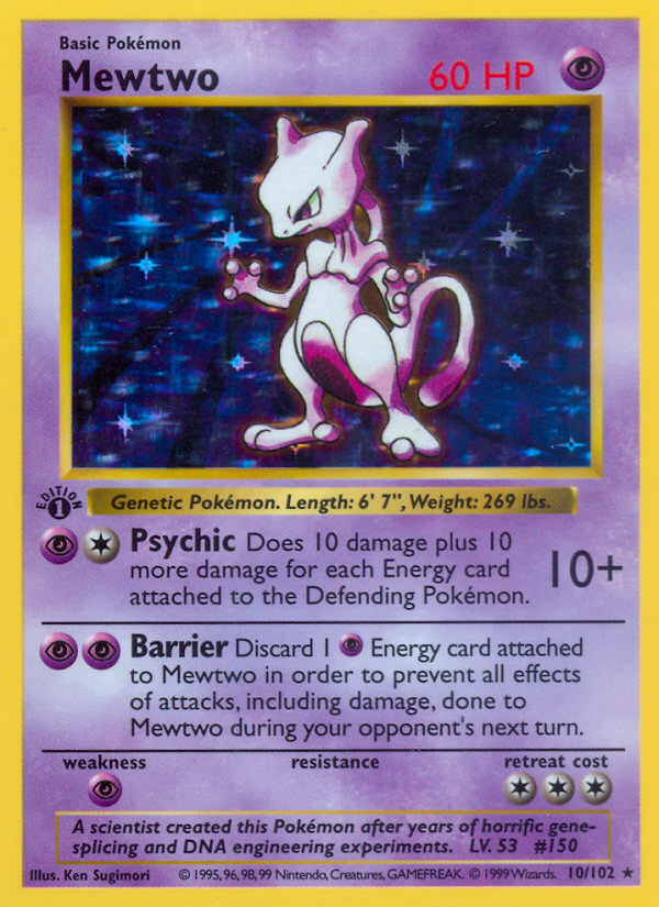 Mewtwo (10/102) (Shadowless) [Base Set 1st Edition] Pokémon