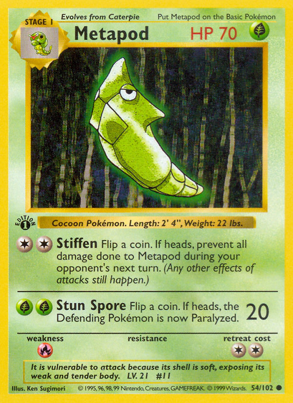 Metapod (54/102) (Shadowless) [Base Set 1st Edition] Pokémon