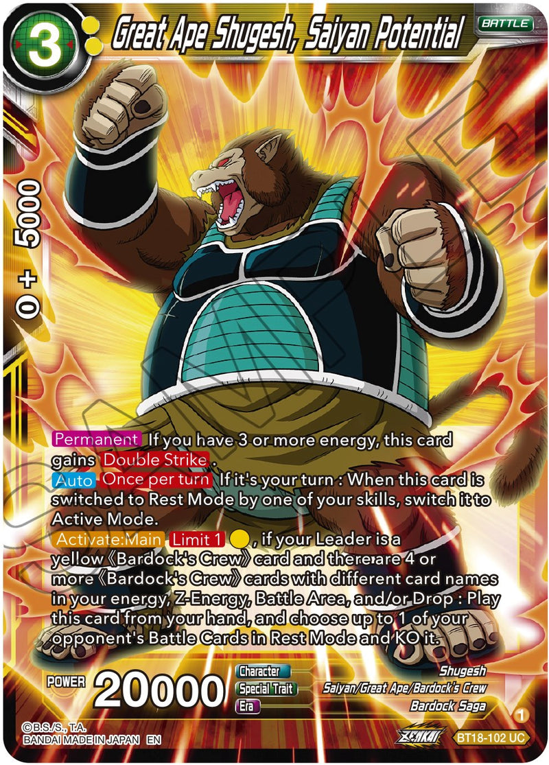 Great Ape Shugesh, Saiyan Potential (BT18-102) [Dawn of the Z-Legends] Dragon Ball Super